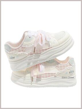 Cute Bow Platform Sneakers for Women Casual Walking Shoes with Lace Ribbon